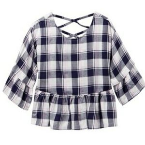TEN Sixty Sherman  Blue‎ & Pink Plaid Peplum Top
